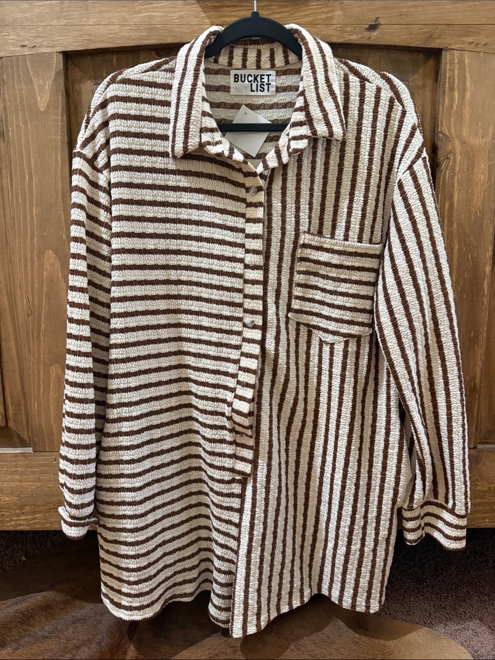 BUCKETLIST Brown & Cream Striped Casual Button-Up Romper